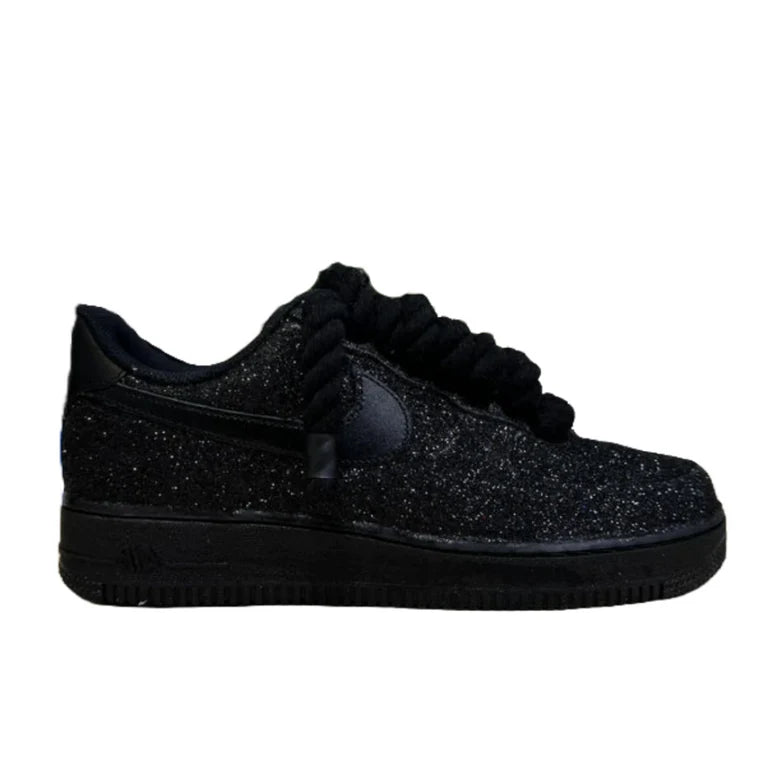 Nike Air Force 1 Rope Laces Custom Black “Glitter”