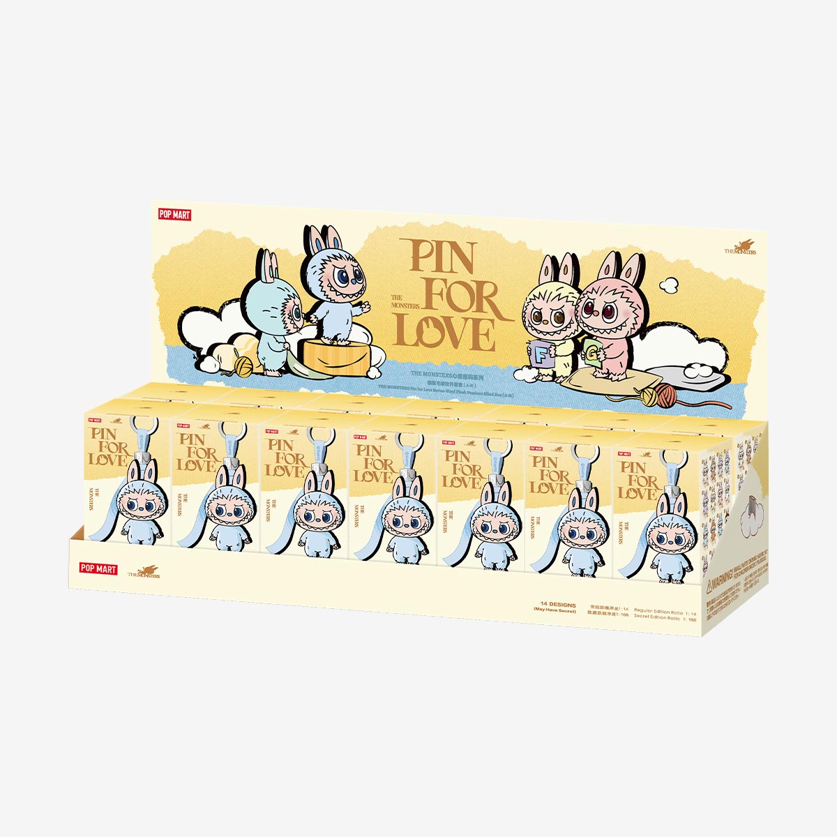 Pop Mart Labubu THE MONSTER PIN FOR LOVE SERIES - Vinyl Plush Pendant blind box (A-M) Sealed Case (14 Blind Box)