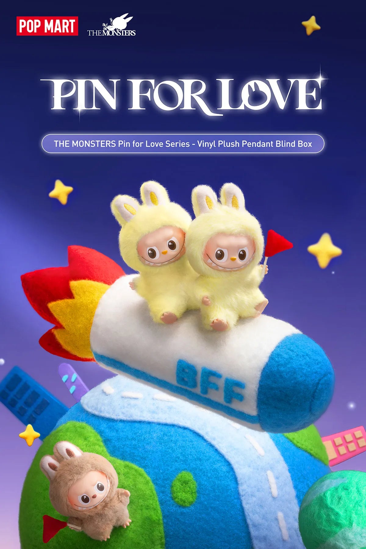 Pop Mart Labubu THE MONSTER PIN FOR LOVE SERIES - Vinyl Plush Pendant blind box (A-M) Sealed Case (14 Blind Box)