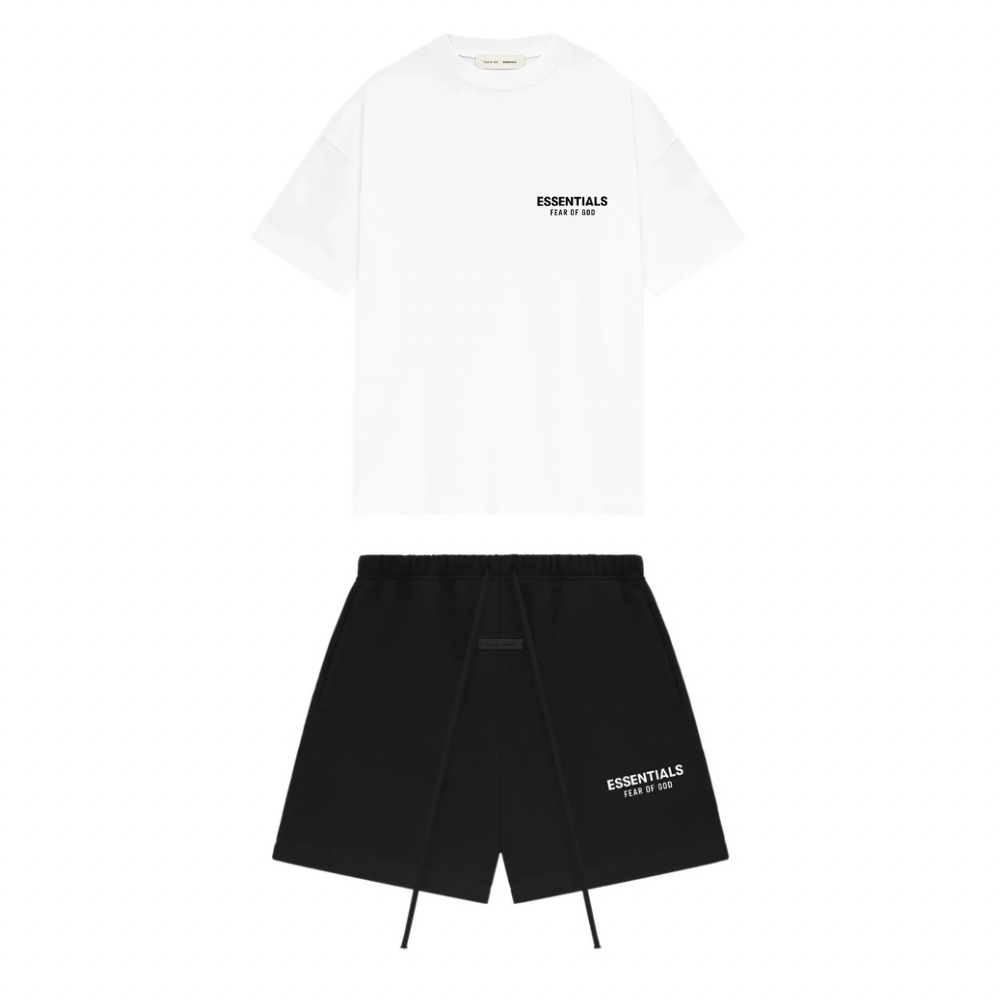Fear Of God Essentials Bundle Completo Tee Bright White + Sweatshorts Jet Black
